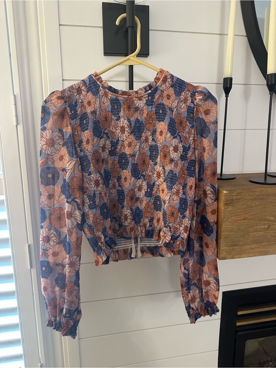 Wilfred Tops - Wilfred TEMPEST Blue & Peach Floral Smocked Blouse